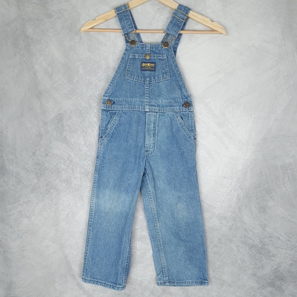 Vintage OshKosh B'gosh Overalls Kids Toddler 4T Blue Denim Pants Made USA 90s